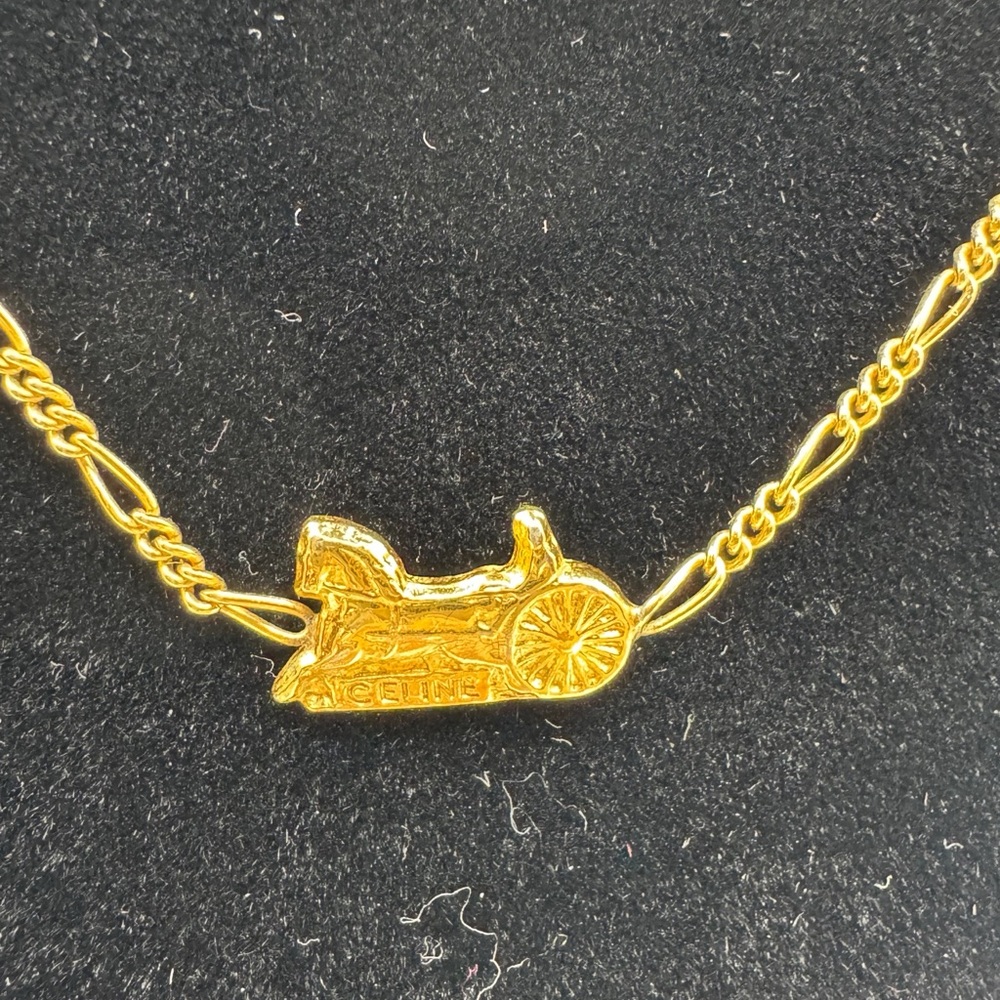 Celine -Vintage Long Gold Necklace with Carriage Pendant - Picture 3 of 6